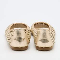 Pre Owned Jimmy Choo Gold Leather Laser Cut Ballet Flats Size 40