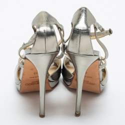 Pre Owned Jimmy Choo Metallic Bronze Leather Ankle Strap Sandals Size 39