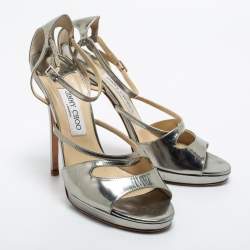 Pre Owned Jimmy Choo Metallic Bronze Leather Ankle Strap Sandals Size 39