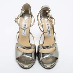 Pre Owned Jimmy Choo Metallic Bronze Leather Ankle Strap Sandals Size 39