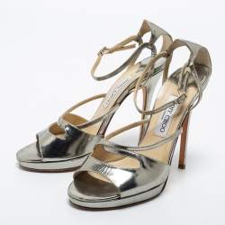 Pre Owned Jimmy Choo Metallic Bronze Leather Ankle Strap Sandals Size 39