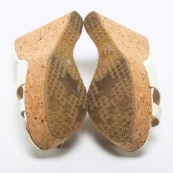 Pre Owned Jimmy Choo Off White Patent Leather Criss Cross Prima Cork Wedge Sandals Size 41