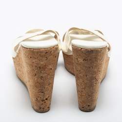 Pre Owned Jimmy Choo Off White Patent Leather Criss Cross Prima Cork Wedge Sandals Size 41