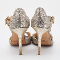 Jimmy Choo Gold Coarse Glitter Peep Toe Ankle Strap Sandals Size 38.5