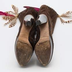 Pre Owned Jimmy Choo Dark Brown Suede Knee Length Platform Boots Size 38.5