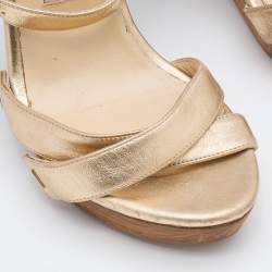 Jimmy Choo Gold Leather Criss Cross Ankle Strap Sandals Size 37