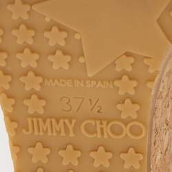 مملوكة مسبقًا Jimmy Choo Brown/Beige Python Embossed Leather Prima Wedge Sandals Size 37.5