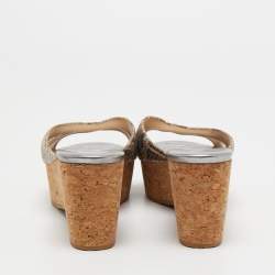 مملوكة مسبقًا Jimmy Choo Brown/Beige Python Embossed Leather Prima Wedge Sandals Size 37.5