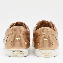 Pre Owned Jimmy Choo Gold/Silver Leather and Glitter Low Top Sneakers Size 39