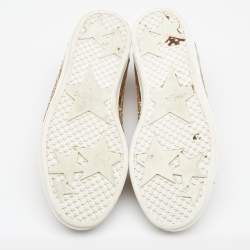 Pre Owned Jimmy Choo Gold/Silver Leather and Glitter Low Top Sneakers Size 39