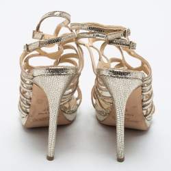مملوكة مسبقًا Jimmy Choo Light Gold Texture Leather  Strappy  Sandals Size  37