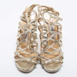 مملوكة مسبقًا Jimmy Choo Light Gold Texture Leather  Strappy  Sandals Size  37