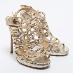 مملوكة مسبقًا Jimmy Choo Light Gold Texture Leather  Strappy  Sandals Size  37