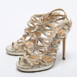 مملوكة مسبقًا Jimmy Choo Light Gold Texture Leather  Strappy  Sandals Size  37