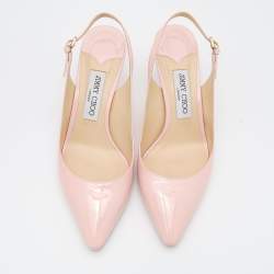 Pre Owned Jimmy Choo Light Pink Patent Leather Erin Pointed Toe Slingback Pumps Size 38