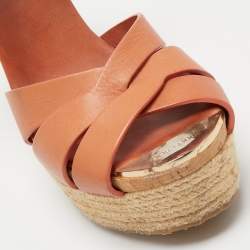 Pre Owned Jimmy Choo Brown Leather Platform Wedge Ankle Sandals Size 38