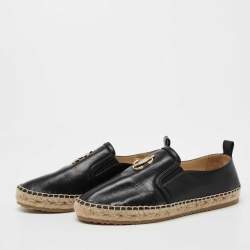 Pre Owned Jimmy Choo Black Leather Espadrille Flats Size 36