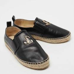 Pre Owned Jimmy Choo Black Leather Espadrille Flats Size 36