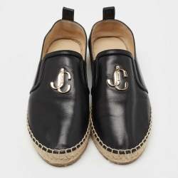 Pre Owned Jimmy Choo Black Leather Espadrille Flats Size 36