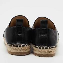 Pre Owned Jimmy Choo Black Leather Espadrille Flats Size 36