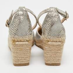 Pre Owned Jimmy Choo Grey/Beige Suede Wedge Sandals Size 37.5