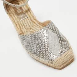 Pre Owned Jimmy Choo Grey/Beige Suede Wedge Sandals Size 37.5