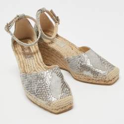 Pre Owned Jimmy Choo Grey/Beige Suede Wedge Sandals Size 37.5