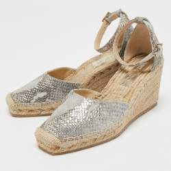 Pre Owned Jimmy Choo Grey/Beige Suede Wedge Sandals Size 37.5