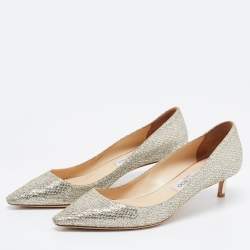 Pre Owned Jimmy Choo Gold Glitter Romy Pumps Size 40