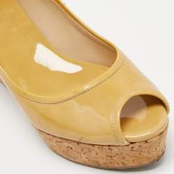 Pre Owned Jimmy Choo Yellow Patent Leather Parley Wedge Pumps Size 41