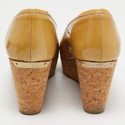 Pre Owned Jimmy Choo Yellow Patent Leather Parley Wedge Pumps Size 41