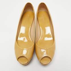 Pre Owned Jimmy Choo Yellow Patent Leather Parley Wedge Pumps Size 41