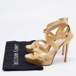 مملوكة مسبقًا Jimmy Choo Beige Patent Leather Vamp  Sandals Size 37