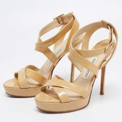 مملوكة مسبقًا Jimmy Choo Beige Patent Leather Vamp  Sandals Size 37