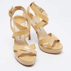 مملوكة مسبقًا Jimmy Choo Beige Patent Leather Vamp  Sandals Size 37