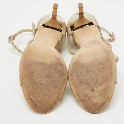 Pre Owned Jimmy Choo Gold Glitter and Leather Ankle Strap  Sandals Size 38