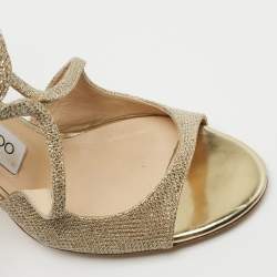 Pre Owned Jimmy Choo Gold Glitter and Leather Ankle Strap  Sandals Size 38