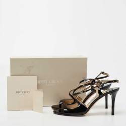 Pre Owned Jimmy Choo Black Patent Leather Paxton Sandals Size 38