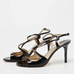 Pre Owned Jimmy Choo Black Patent Leather Paxton Sandals Size 38
