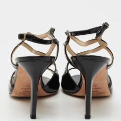 Pre Owned Jimmy Choo Black Patent Leather Paxton Sandals Size 38
