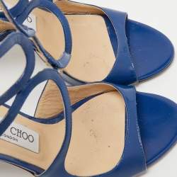 Pre Owned Jimmy Choo Blue Patent Leather Lang Sandals Size 39