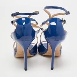 Pre Owned Jimmy Choo Blue Patent Leather Lang Sandals Size 39