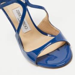 Pre Owned Jimmy Choo Blue Patent Leather Lang Sandals Size 39