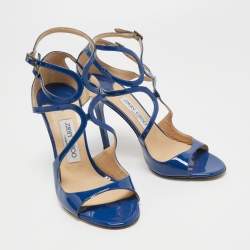Pre Owned Jimmy Choo Blue Patent Leather Lang Sandals Size 39