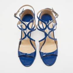 Pre Owned Jimmy Choo Blue Patent Leather Lang Sandals Size 39
