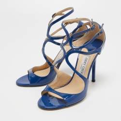 Pre Owned Jimmy Choo Blue Patent Leather Lang Sandals Size 39