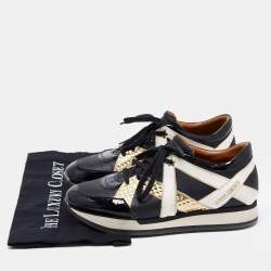 Pre Owned Jimmy Choo Black Leather and Patent Low Top Sneakers Size 39