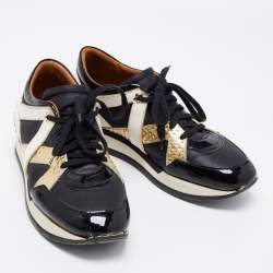 Pre Owned Jimmy Choo Black Leather and Patent Low Top Sneakers Size 39