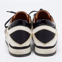 Pre Owned Jimmy Choo Black Leather and Patent Low Top Sneakers Size 39