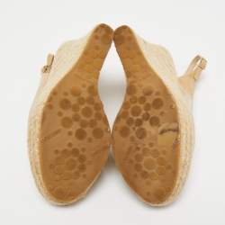 Jimmy Choo Beige Patent Leather Espadrille Wedge Sandals Size 39